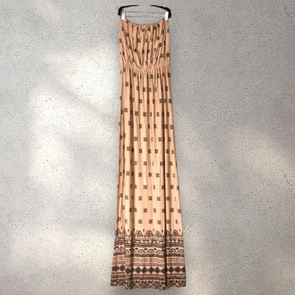 Love Tree | Boho Tribal Maxi Dress | Black & Tan Size Medium